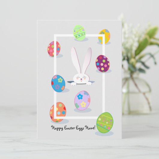 Prettig Pasen Lentebloemen Mooie Konijn Paaseieren Feestdagenkaart (Staand voorkant)