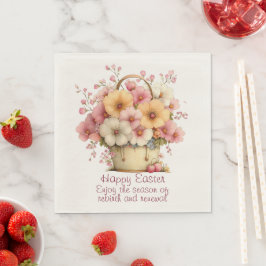 Prettig Pasen Lenteroze en Gele Bloemen Servet