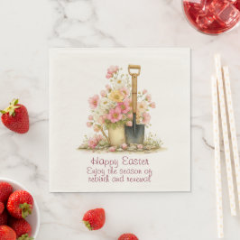 Prettig Pasen Lenteroze en Gele Bloemen Spade Servet
