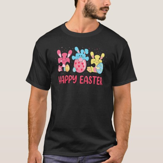Prettig Pasen Leuke Puzzelstukken Konijn Autisme B T-shirt (Voorkant)