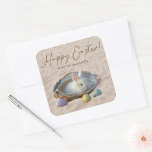 Prettig Pasen Lowcountry Oester Schelp en Konijn Vierkante Sticker