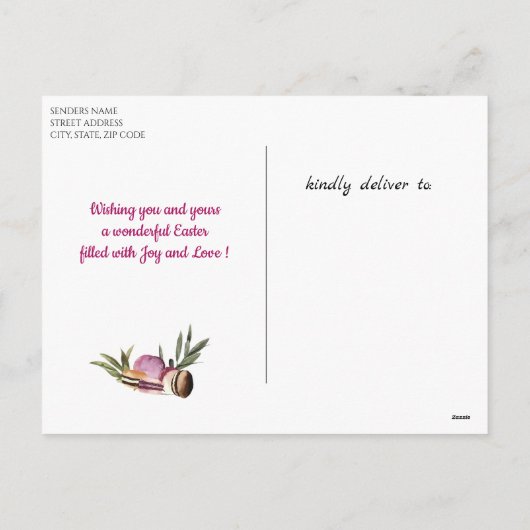 Prettig Pasen | Macarons en Fruit Minimale Lente Feestdagenkaart (Achterkant)