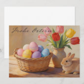 Prettig Pasen met gekleurde eieren en tulpen (Voorkant / Achterkant)