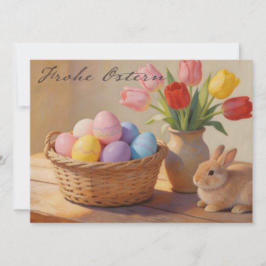 Prettig Pasen met gekleurde eieren en tulpen (Voorkant)