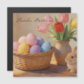 Prettig Pasen met gekleurde eieren en tulpen (Voorkant / Achterkant)
