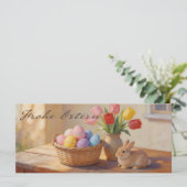 Prettig Pasen met gekleurde eieren en tulpen (Staand voorkant)