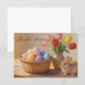 Prettig Pasen met gekleurde eieren en tulpen (Voorkant / Achterkant)
