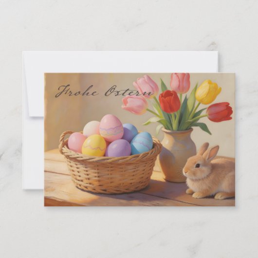 Prettig Pasen met gekleurde eieren en tulpen (Voorkant)