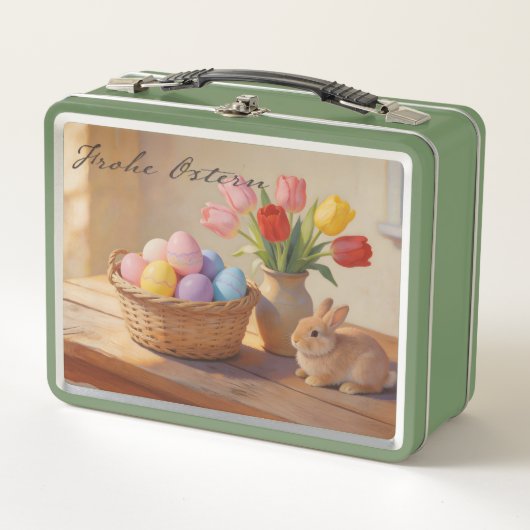 Prettig Pasen met gekleurde eieren en tulpen (Voorkant)