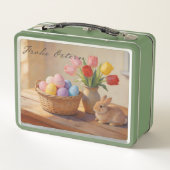 Prettig Pasen met gekleurde eieren en tulpen (Achterkant)