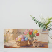 Prettig Pasen met gekleurde eieren en tulpen (Staand voorkant)