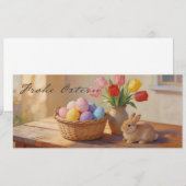 Prettig Pasen met gekleurde eieren en tulpen (Voorkant / Achterkant)