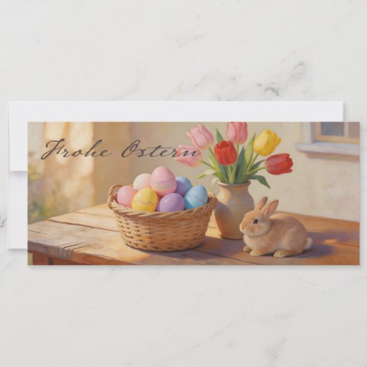 Prettig Pasen met gekleurde eieren en tulpen (Voorkant)