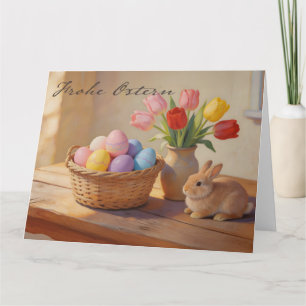 Prettig Pasen met gekleurde eieren en tulpen Bedankkaart