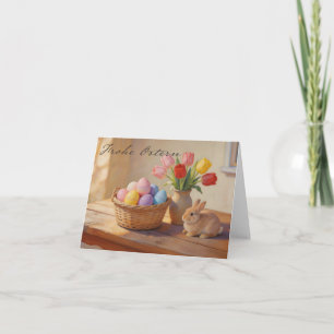 Prettig Pasen met gekleurde eieren en tulpen Bedankkaart