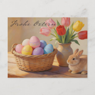Prettig Pasen met gekleurde eieren en tulpen Briefkaart