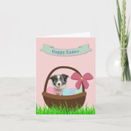Prettig Pasen met hond in Pasenmand Kaart (Voorkant)