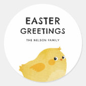 Prettig Pasen met klein geel kuiken Ronde Sticker (Voorkant)