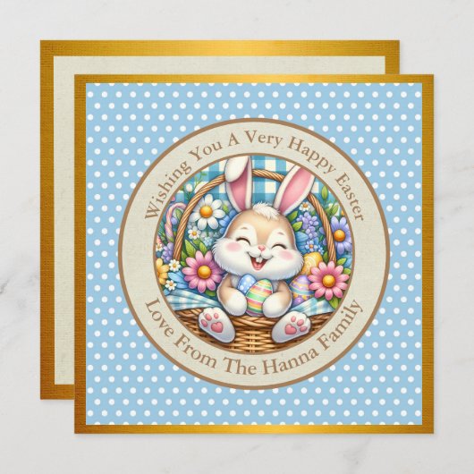 Prettig Pasen Met Knuffel Konijn, Eieren, en Bloem Kaart (Voorkant / Achterkant)