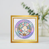 Prettig Pasen Met Knuffel Konijn, Eieren, en Bloem Kaart (Staand voorkant)