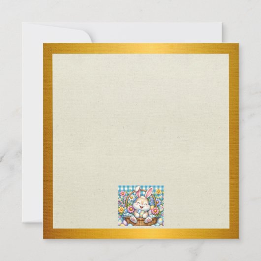 Prettig Pasen met Knuffel Konijn, Eieren, en Bloem Kaart (Achterkant)
