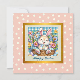 Prettig Pasen met Knuffel Konijn, Eieren, en Bloem Kaart