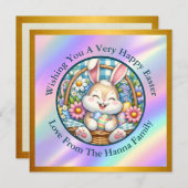 Prettig Pasen Met Knuffel Konijn, Eieren, en Bloem Kaart (Voorkant / Achterkant)