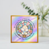 Prettig Pasen Met Knuffel Konijn, Eieren, en Bloem Kaart (Staand voorkant)
