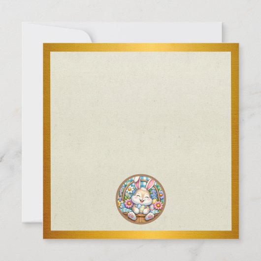 Prettig Pasen met knuffelkonijn, eieren en bloemen Kaart (Achterkant)