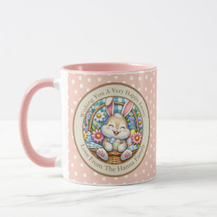 Prettig Pasen met knuffelkonijn, eieren en bloemen Mok