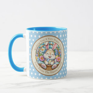Prettig Pasen met knuffelkonijn, eieren en bloemen Mok