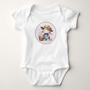 Prettig Pasen met knuffelkonijn, eieren en bloemen Romper