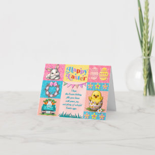 Prettig Pasen met Konijn, Kuiken, Eieren & Bloemen Kaart