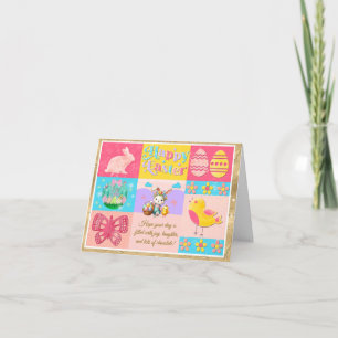 Prettig Pasen met Konijn, Kuiken, Eieren & Bloemen Kaart