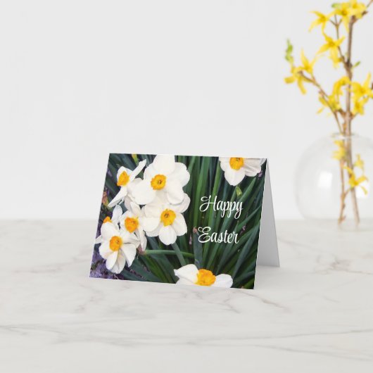 Prettig Pasen met witte narcissen Vakantie Kaart (Gele Bloem)