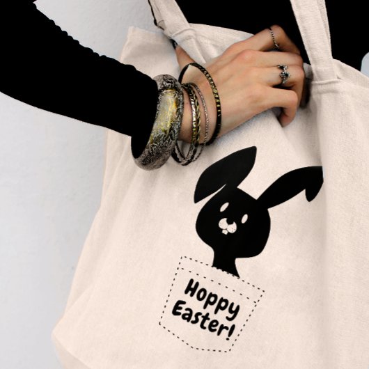 Prettig Pasen met zwarte speelse konijn Tote Bag