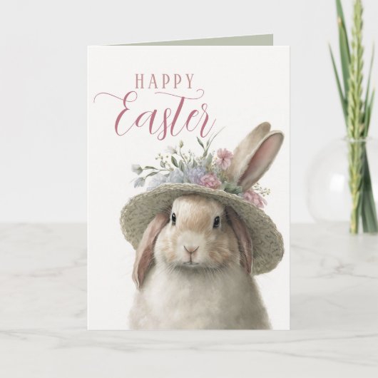 Prettig Pasen Mooie Bloemige Konijn Konijntje Foto Kaart (Voorkant)