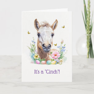 Prettig Pasen Mooie Veulen Pony Paard met Bloemen Feestdagen Kaart