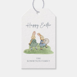 Prettig Pasen, Mooie Waterverf Konijnen, Witte ach Cadeaulabel