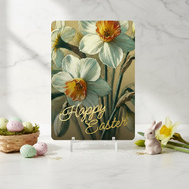 Prettig Pasen Narcissen Bloemstuk Goud Folie Kaart