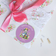 Prettig Pasen Paarse Vintage Waterverf Konijn Eier