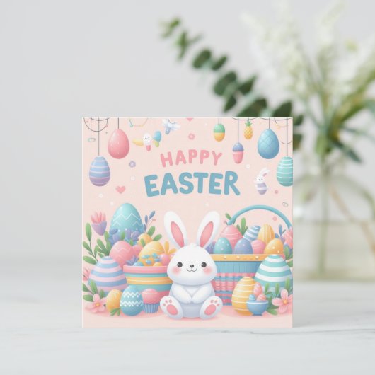 Prettig Pasen - Paaseieren in Pasteltinten Feestdagenkaart (Staand voorkant)