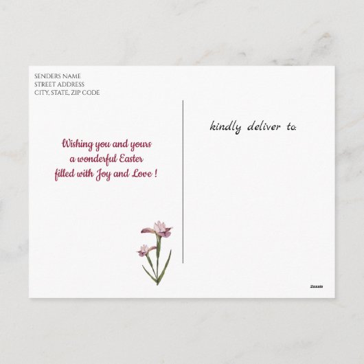 Prettig Pasen | Paashaas Paarse Magnolia Krans Feestdagenkaart (Achterkant)