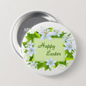 Prettig Pasen, Paaslelies Ronde Button 7,6 Cm (Voorkant /achterkant)
