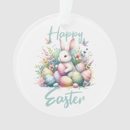 Prettig Pasen pastel Paashaas Ei aquarel Ornament (voorkant)