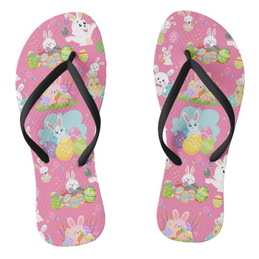 Prettig Pasen - Patroon Funny Bunny And Eggs Teenslippers (Voetbed)