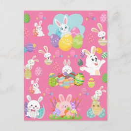 Prettig Pasen - Patroon Funny Bunny And Eieren     Briefkaart