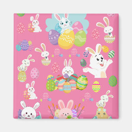 Prettig Pasen - Patroon Funny Bunny And Eieren   Magneet