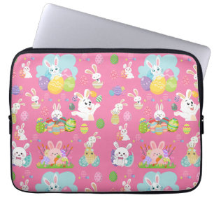 Prettig Pasen - Patroon Grappig Konijn en Eieren Laptop Sleeve