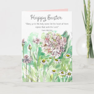 Prettig Pasen Psalm 105 Schrift Roze Bloemen Kaart
